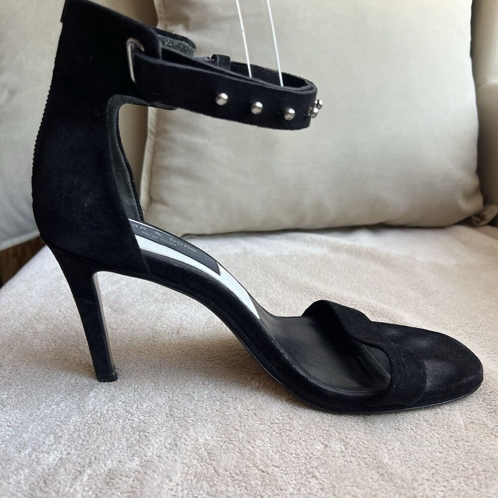 Rag & Bone Black Suede Stiletto Heel Sandal Women EU 40 US 10 Silver Studs Party - Picture 3 of 16